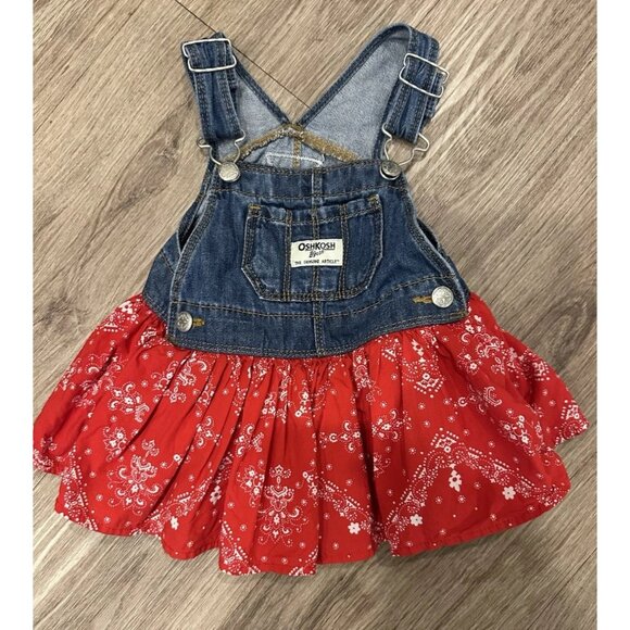 OshKosh B'Gosh Little Girls‎ 9M Denim Overall Bandana Dress Paisley Western - Picture 1 of 5